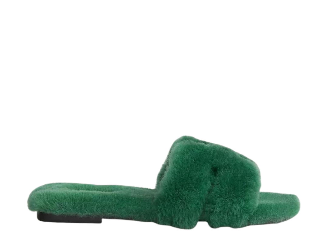 Hermes Hermes Oran Sandal In Shearling With Iconic H Cut-Out Vert Anglais