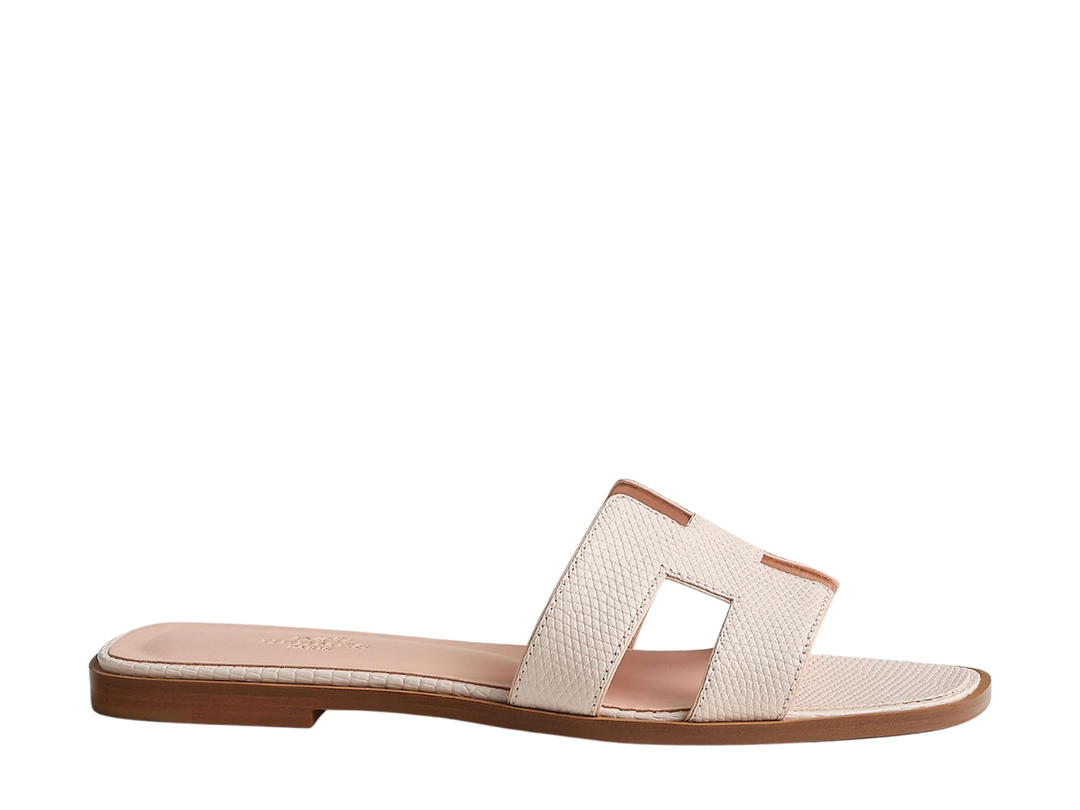 Hermes Hermes Oran Sandal In Shiny Lizard Leather With Iconic H Cut-Out Rose Pâle