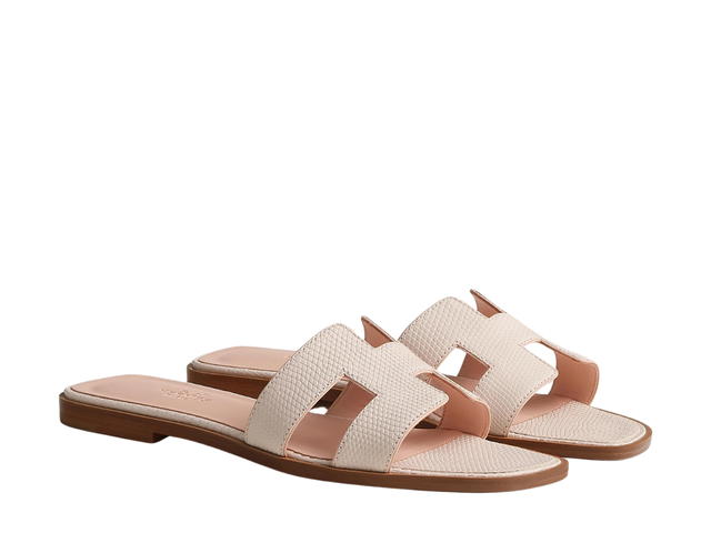 Hermes Hermes Oran Sandal In Shiny Lizard Leather With Iconic H Cut-Out Rose Pâle - view 2