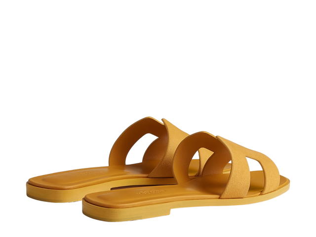 Hermes Hermes Oran Sandal In Suede Goatskin With Straight Cut Edges And Iconic H Cut-Out Jaune Laiton - view 3