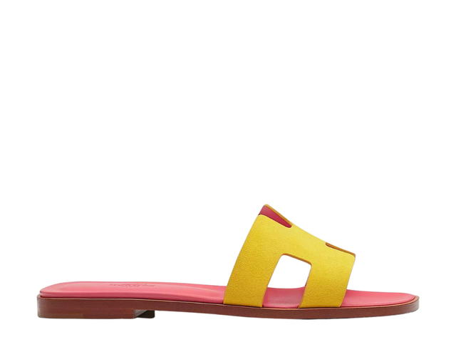 Hermes Hermes Oran Sandal In Suede Goatskin With Straight Cut Edges And Iconic H Cut-Out Jaune Sable - view 1