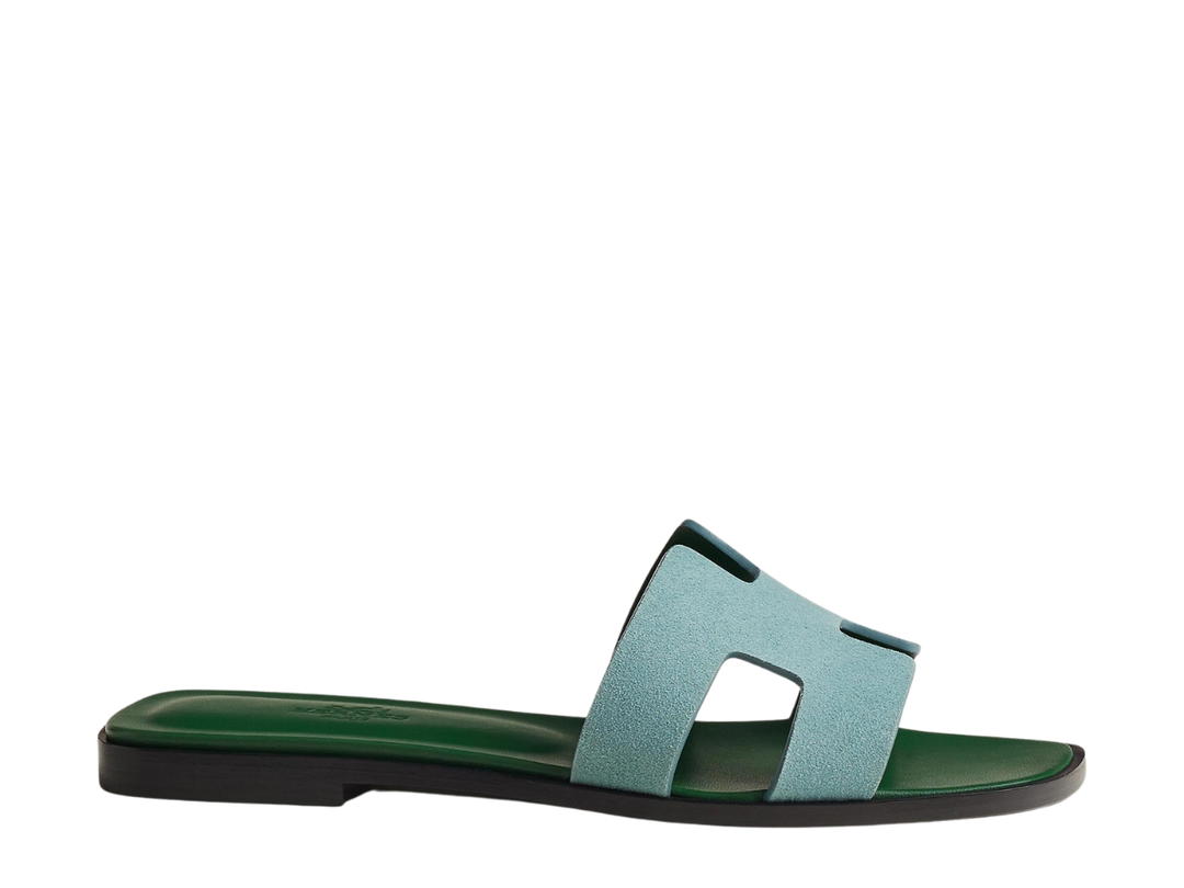 Hermes Hermes Oran Sandal In Suede Goatskin With Straight Cut Edges And Iconic H Cut-Out Vert D'eau