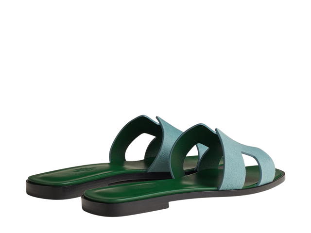 Hermes Hermes Oran Sandal In Suede Goatskin With Straight Cut Edges And Iconic H Cut-Out Vert D'eau - view 3