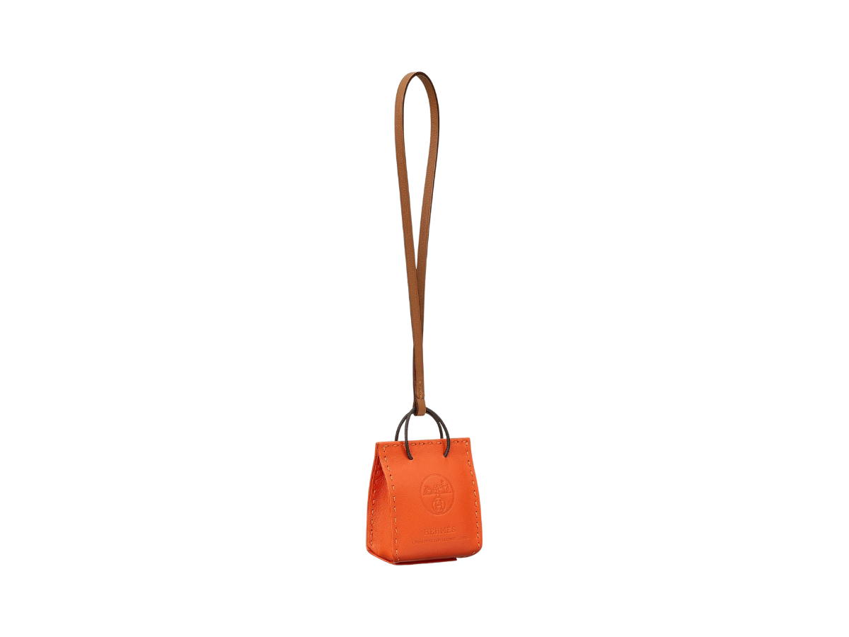Hermes Hermes Orange Bag Charm In Milo Lambskin-Swift Calfskin With Ex-Libris Hot Stamp Feu-Gold