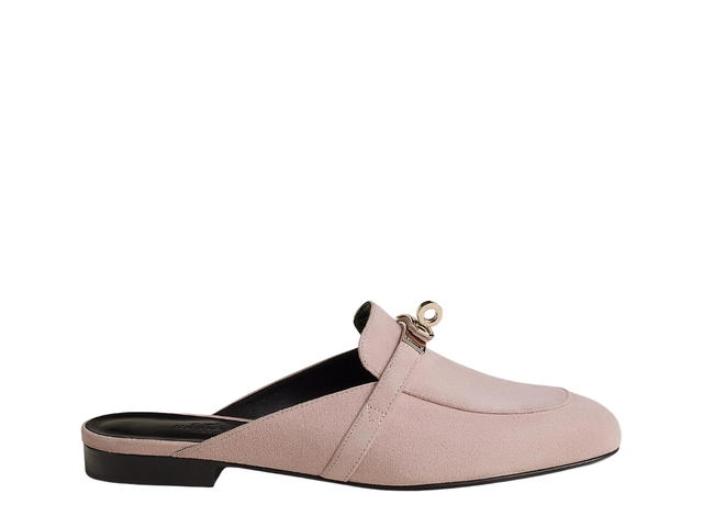 Hermes Hermes Oz Mule In Suede Goatskin With Iconic Permabrass-Plated Kelly Buckle Rose Porcelaine - view 1