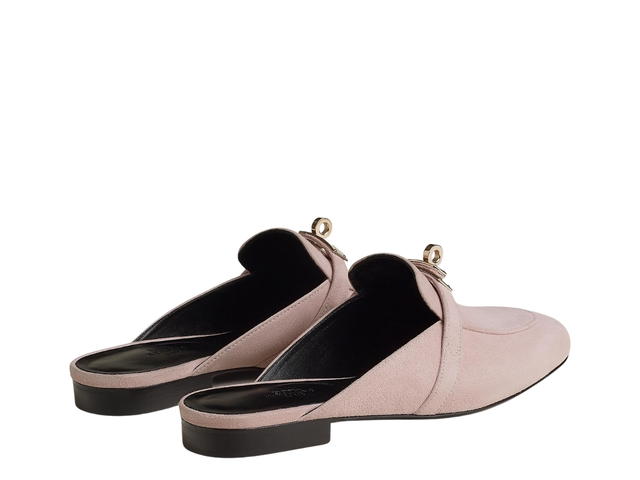 Hermes Hermes Oz Mule In Suede Goatskin With Iconic Permabrass-Plated Kelly Buckle Rose Porcelaine - view 3