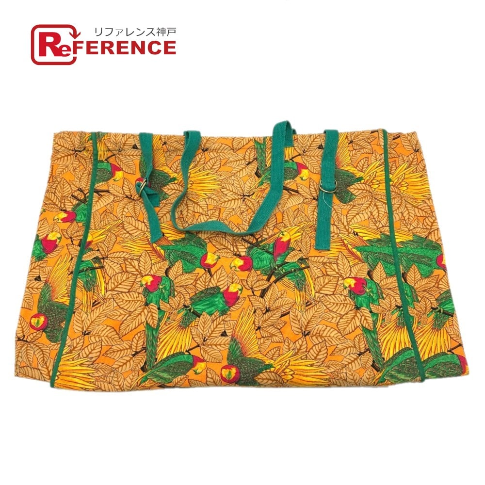 Hermes HERMES Parakeet bird pattern Bag Tote Bag Canvas Orange