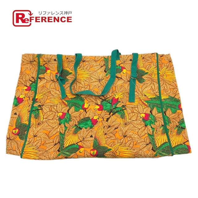 Hermes HERMES Parakeet bird pattern Bag Tote Bag Canvas Orange - view 1
