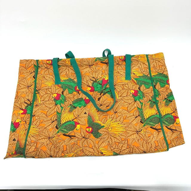 Hermes HERMES Parakeet bird pattern Bag Tote Bag Canvas Orange - view 3