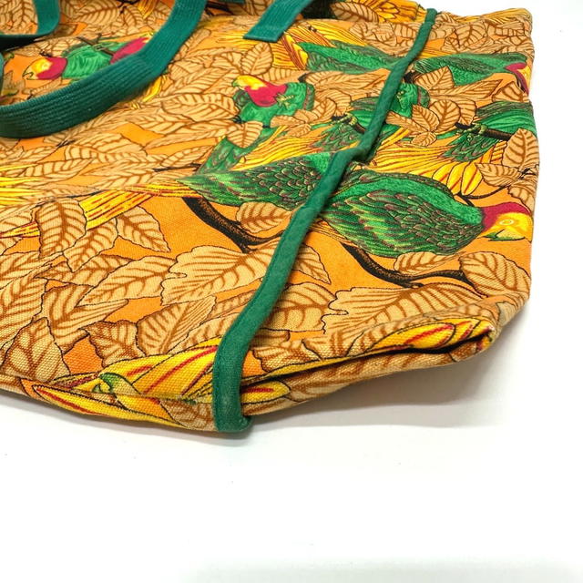 Hermes HERMES Parakeet bird pattern Bag Tote Bag Canvas Orange - view 4