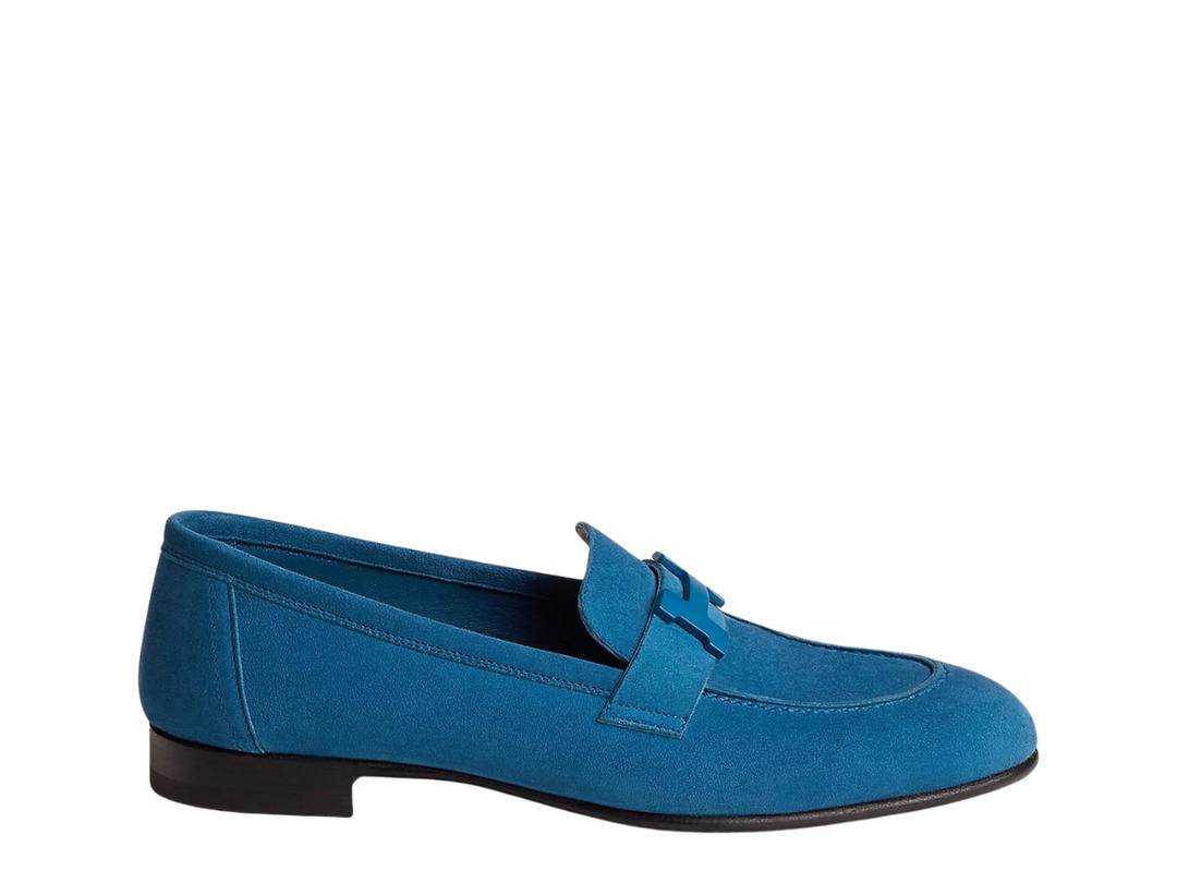 Hermes Hermes Paris Loafer In Suede Goatskin With Laquered Signature H Detail Bleu Bleuet