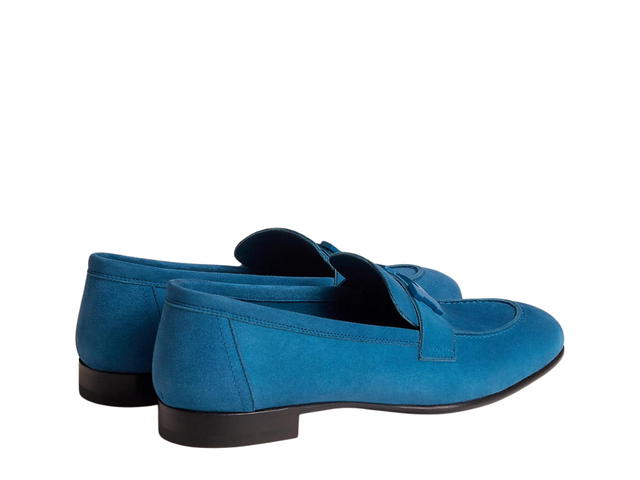 Hermes Hermes Paris Loafer In Suede Goatskin With Laquered Signature H Detail Bleu Bleuet - view 2