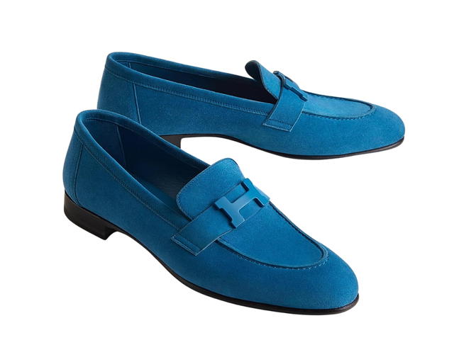 Hermes Hermes Paris Loafer In Suede Goatskin With Laquered Signature H Detail Bleu Bleuet - view 3