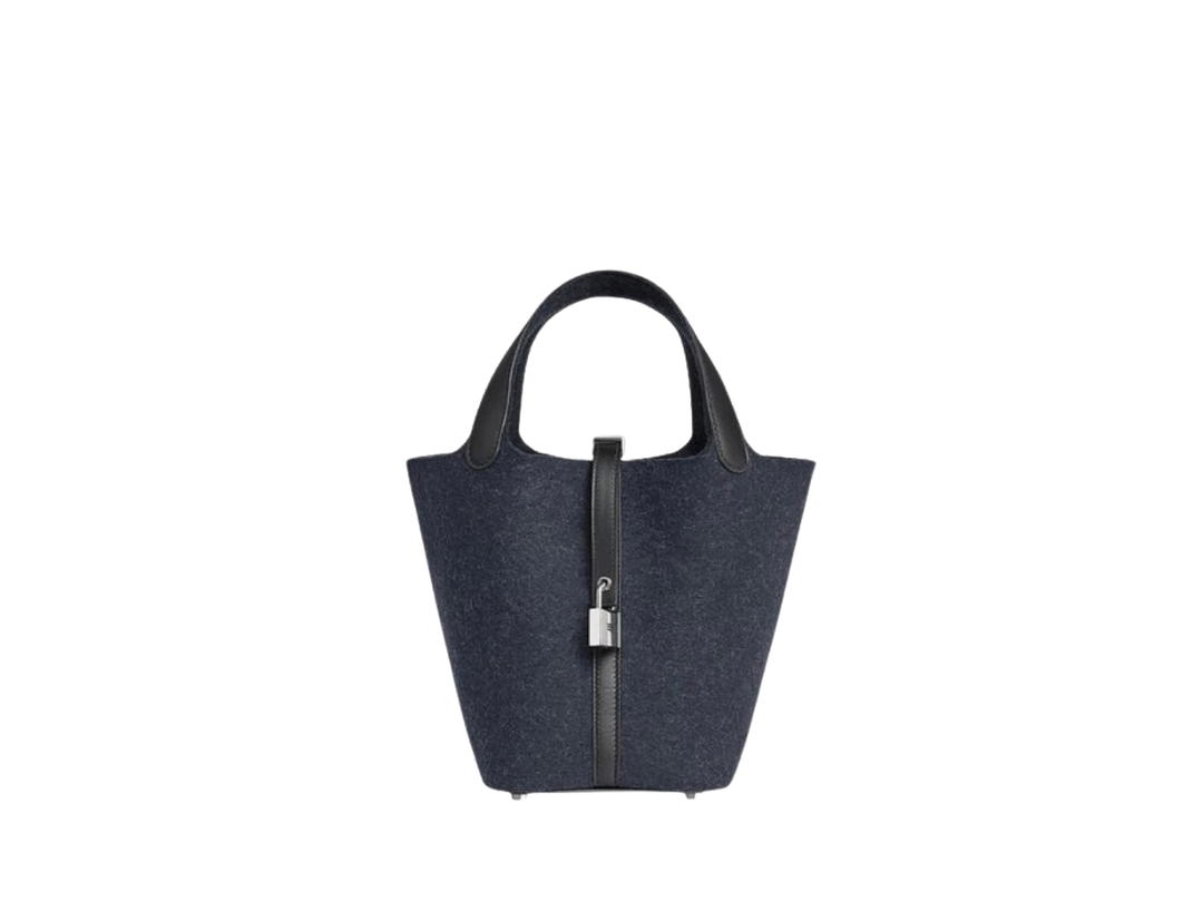 Hermes Hermes Picotin Lock 18 Bag In Felt Swift With Palladium Hardware Blue Nuit