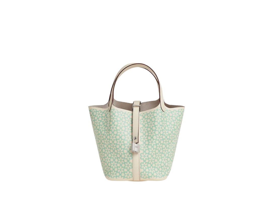 Hermes Hermes Picotin Lock 18 Bag In Lucky Daisy Printed Swift With Palladium Hardware Nata-Vert-Blanc-Nata
