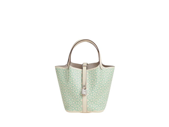 Hermes Hermes Picotin Lock 18 Bag In Lucky Daisy Printed Swift With Palladium Hardware Nata-Vert-Blanc-Nata - view 1