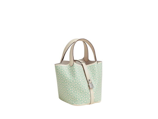 Hermes Hermes Picotin Lock 18 Bag In Lucky Daisy Printed Swift With Palladium Hardware Nata-Vert-Blanc-Nata - view 2