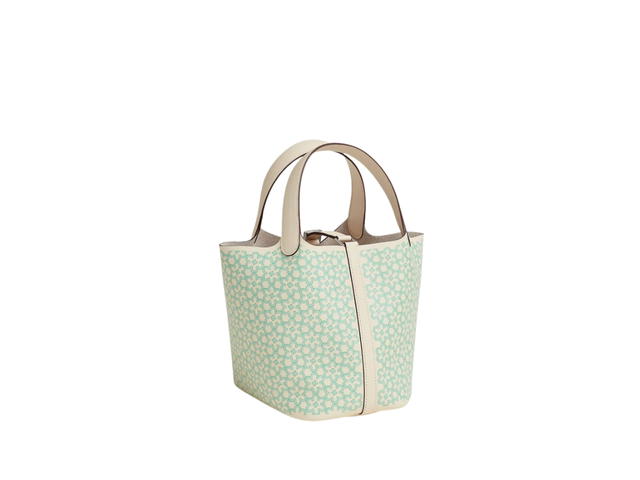 Hermes Hermes Picotin Lock 18 Bag In Lucky Daisy Printed Swift With Palladium Hardware Nata-Vert-Blanc-Nata - view 3