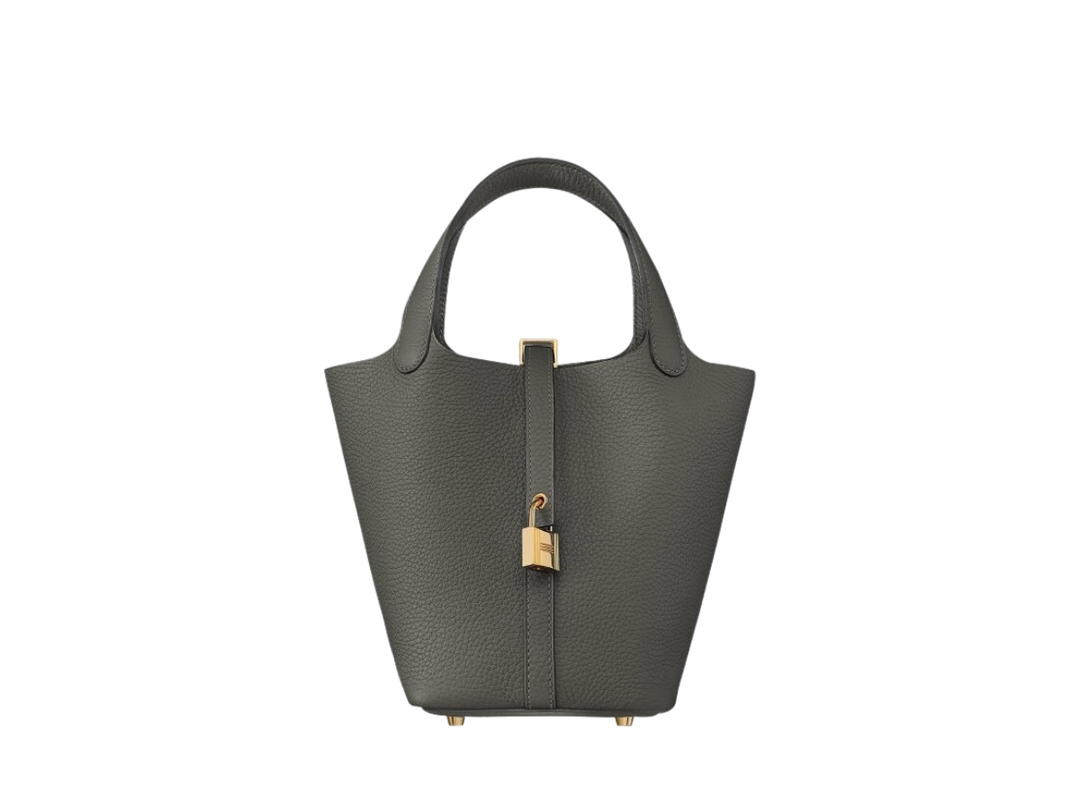 Hermes Hermes Picotin Lock Bag 18 In Clemence leather With Gold-Plated Kelly Lock Closure Gold Gris Meyer