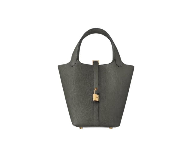 Hermes Hermes Picotin Lock Bag 18 In Clemence leather With Gold-Plated Kelly Lock Closure Gold Gris Meyer - view 1