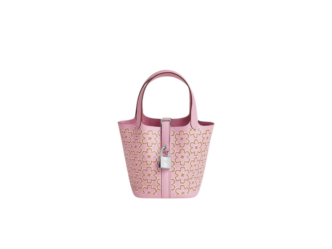 Hermes Hermes Picotin Lock Micro Bag In Lucky Daisy Printed-Swift Calfskin With Palladium Hardware Mauve Sylvestre-Cuivre-Blanc