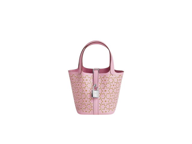 Hermes Hermes Picotin Lock Micro Bag In Lucky Daisy Printed-Swift Calfskin With Palladium Hardware Mauve Sylvestre-Cuivre-Blanc - view 1