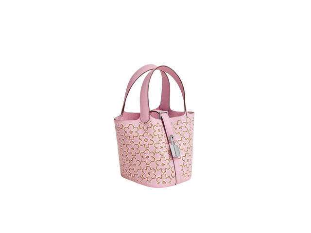 Hermes Hermes Picotin Lock Micro Bag In Lucky Daisy Printed-Swift Calfskin With Palladium Hardware Mauve Sylvestre-Cuivre-Blanc - view 2