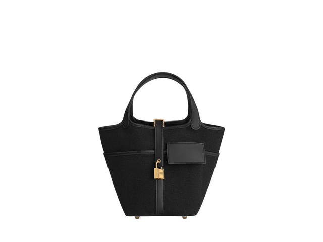Hermes Hermes Picotin Lock Pocket Bag 18 In Goeland Canvas And Swift Calfskin With Gold-Plated Kelly Lock Closure Noir-Noir - view 1
