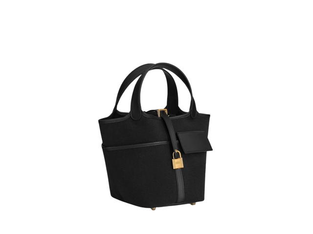 Hermes Hermes Picotin Lock Pocket Bag 18 In Goeland Canvas And Swift Calfskin With Gold-Plated Kelly Lock Closure Noir-Noir - view 2