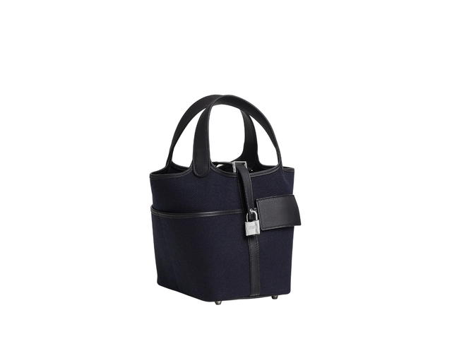 Hermes Hermes Picotin Lock Pocket Bag 18 In Goeland Canvas And Swift Calfskin With Palladium-Plated Kelly Lock Closure Bleu Marine-Caban - view 2