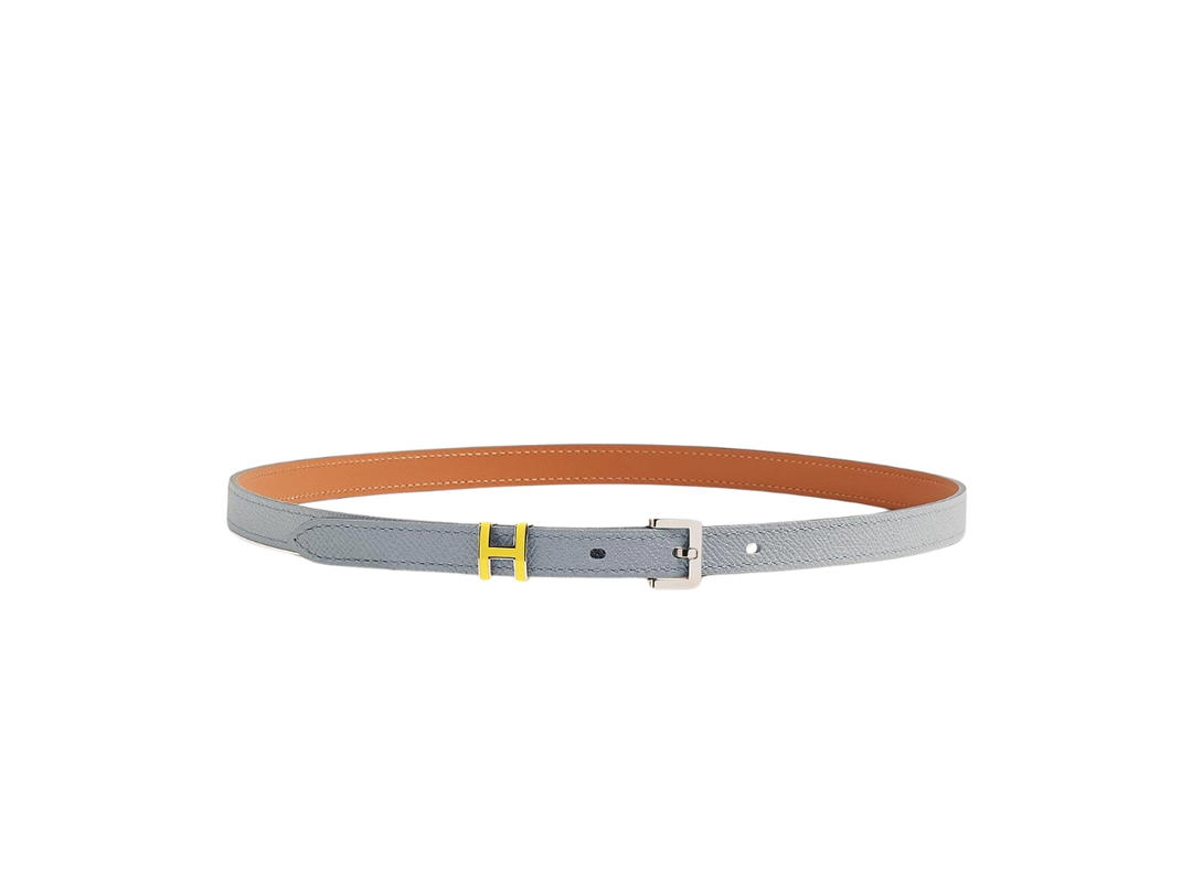 Hermes Hermes Pop H 15 Bicolore Belt In Epsom Calfskin With Palladium-Plated Buckle Bleu Glacier Jaune De Naples