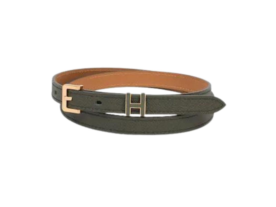 Hermes Hermes Pop H Belt 15 MM In Epsom Calfskin With Rose Gold-Plated Buckle Vert De Gris