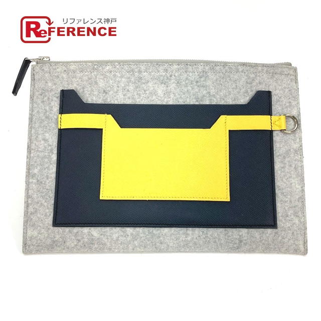 Hermes HERMES Pouch To Doo 29 Cluch Bag Clutch bag felt / Epsom Gray x Yellow - view 1