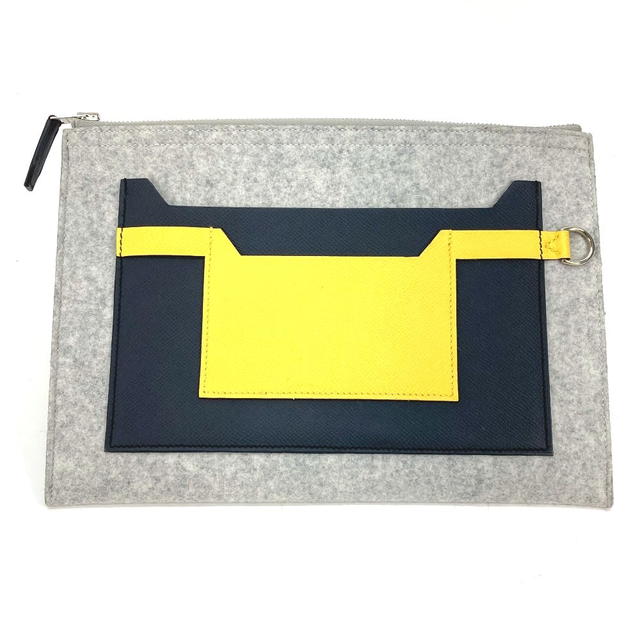 Hermes HERMES Pouch To Doo 29 Cluch Bag Clutch bag felt / Epsom Gray x Yellow - view 2