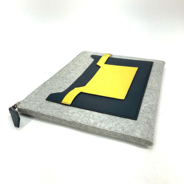 Hermes HERMES Pouch To Doo 29 Cluch Bag Clutch bag felt / Epsom Gray x Yellow - view 4
