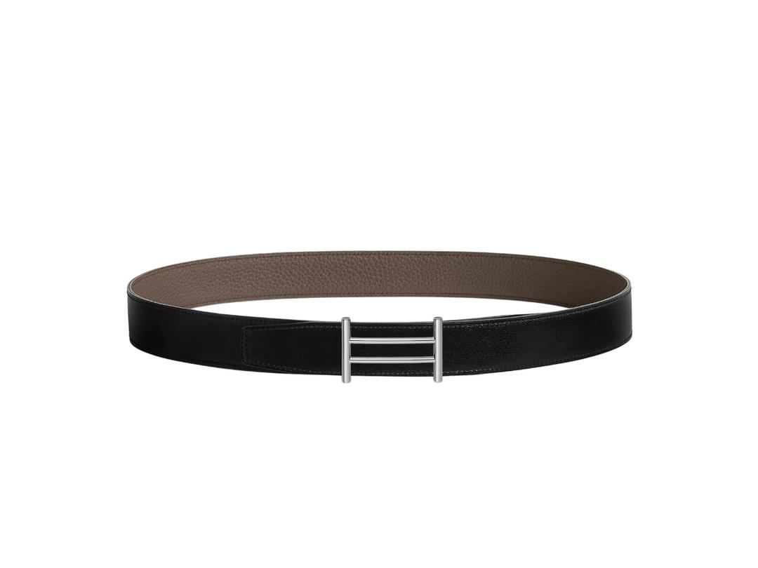 Hermes Hermes Rider Belt Buckle & Reversible Leather Strap 32 MM In Box 135 And Togo Calfskin With Palladium-Plated Metal Noir-Étain