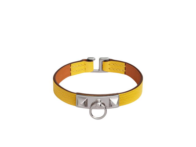 Hermes Hermes Rivale Mini Bracelet In Chamkila Goatskin With Palladium-Plated Hardware Jaune De Naples - view 1