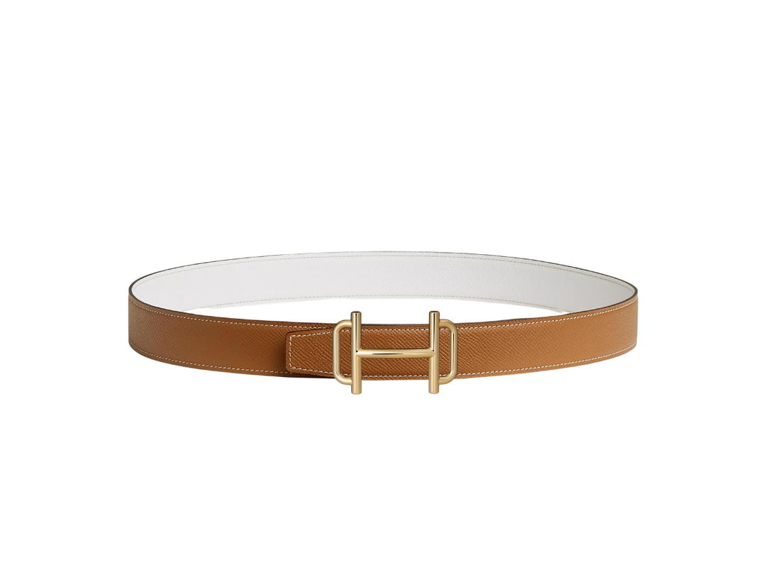 Hermes Hermes Royal Belt Buckle & Reversible Leather Strap 32 MM In Box 135 And Togo Calfskin With Permabrass-Plated Metal Gold-Blanc