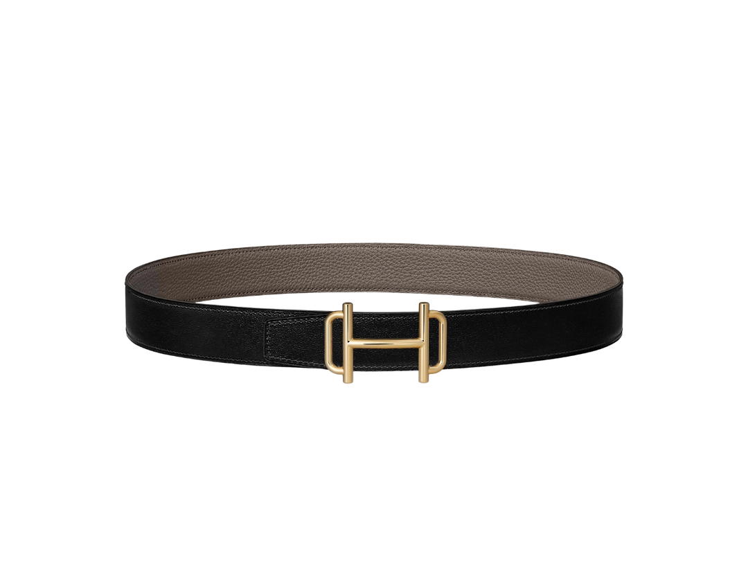 Hermes Hermes Royal Belt Buckle & Reversible Leather Strap 32 MM In Box 135 And Togo Calfskin With Permabrass-Plated Metal Noir-Étain