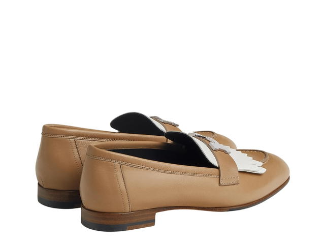 Hermes Hermes Royal Loafer In Goatskin And Calfskin With Fringe Detail Palladium-Plated Signature H Detail Beige Argile-Blanc - view 3