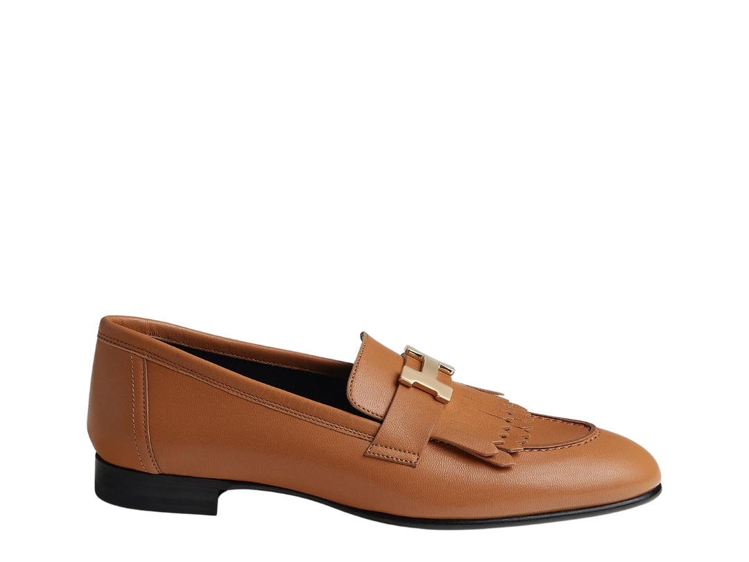 Hermes Hermes Royal Loafer In Goatskin With Fringe Detail Permabrass-Plated Signature H Detail Naturel
