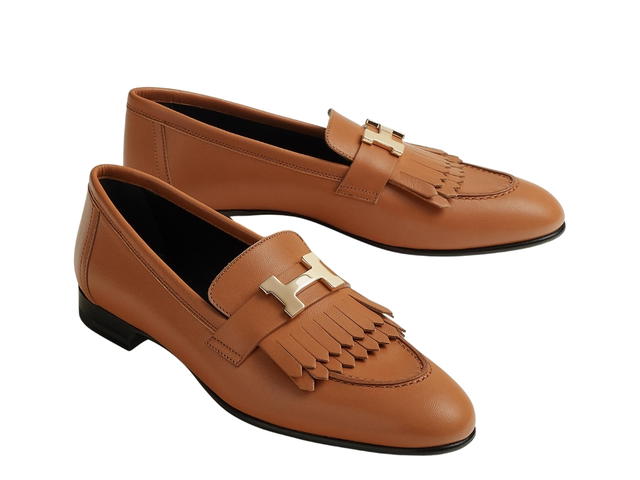 Hermes Hermes Royal Loafer In Goatskin With Fringe Detail Permabrass-Plated Signature H Detail Naturel - view 2