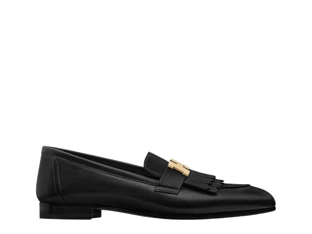 Hermes Hermes Royal Loafer In Goatskin With Fringe Detail Permabrass-Plated Signature H Detail Noir - view 1