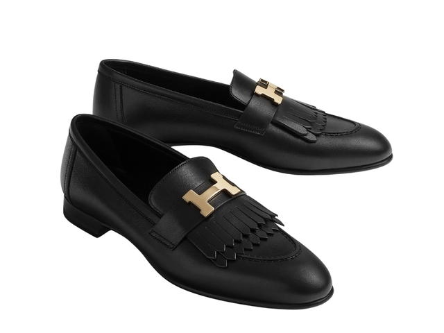 Hermes Hermes Royal Loafer In Goatskin With Fringe Detail Permabrass-Plated Signature H Detail Noir - view 2
