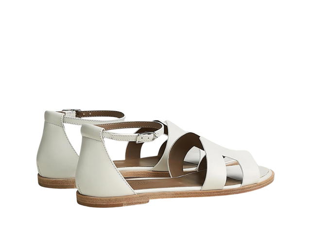 Hermes Hermes Santorini Sandal In Calfskin With Straight Cut Edges H Cut-Out Detail And Thin Ankle Strap Blanc - view 3