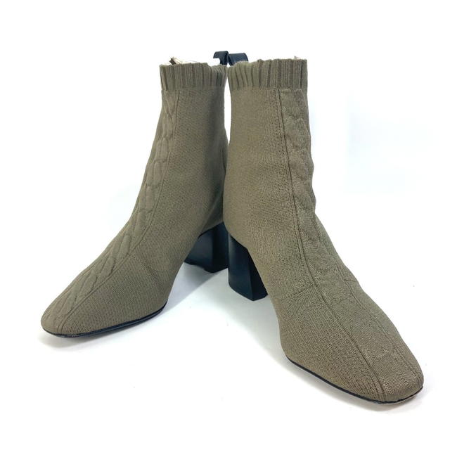 Hermes HERMES short boots Volver 60 Shoes Heel H Logo boots Knit / Leather khaki/Black - view 2