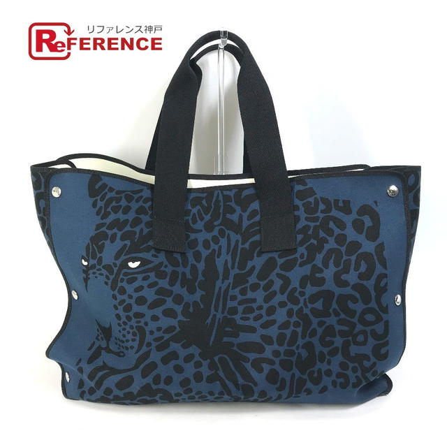 Hermes HERMES Shoulder Bag Leopard Beach bag Tote Bag Canvas Navy/Black - view 1