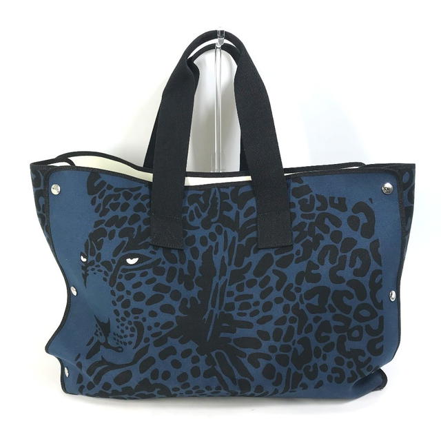 Hermes HERMES Shoulder Bag Leopard Beach bag Tote Bag Canvas Navy/Black - view 2
