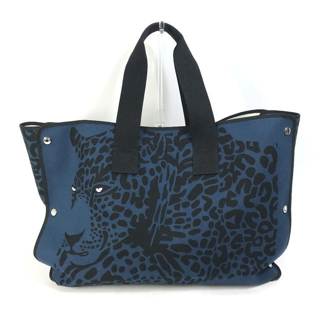 Hermes HERMES Shoulder Bag Leopard Beach bag Tote Bag Canvas Navy/Black - view 3