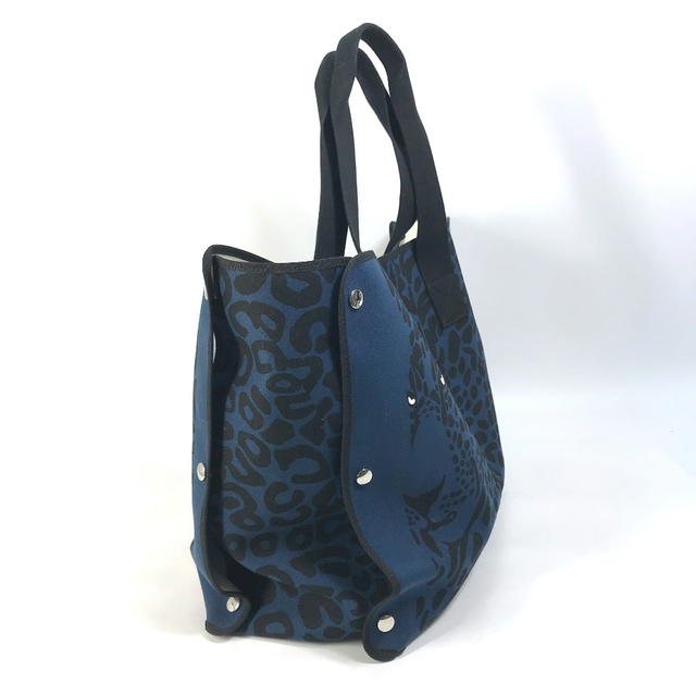 Hermes HERMES Shoulder Bag Leopard Beach bag Tote Bag Canvas Navy/Black - view 4